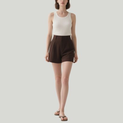 tailored-brown-high-waist-shorts-for-women