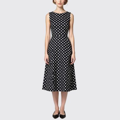black-polka-dot-sleeveless-midi-dress-fit-flare-formal-dress